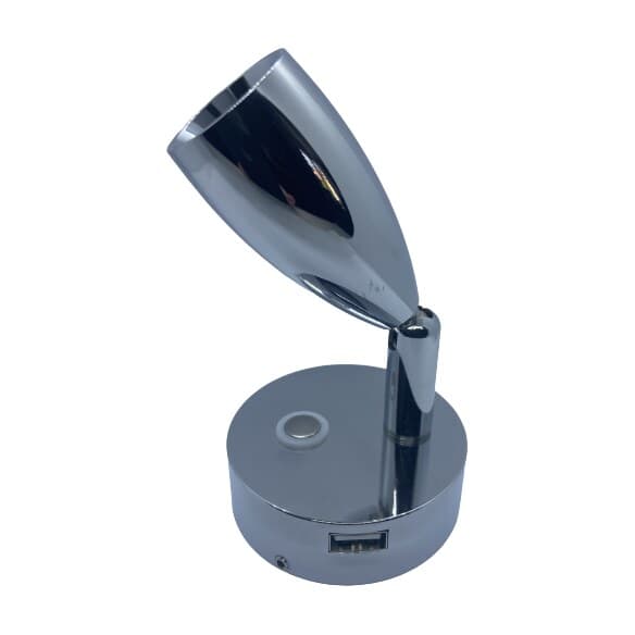 Kinkiet chrom stożek metalowy z USB